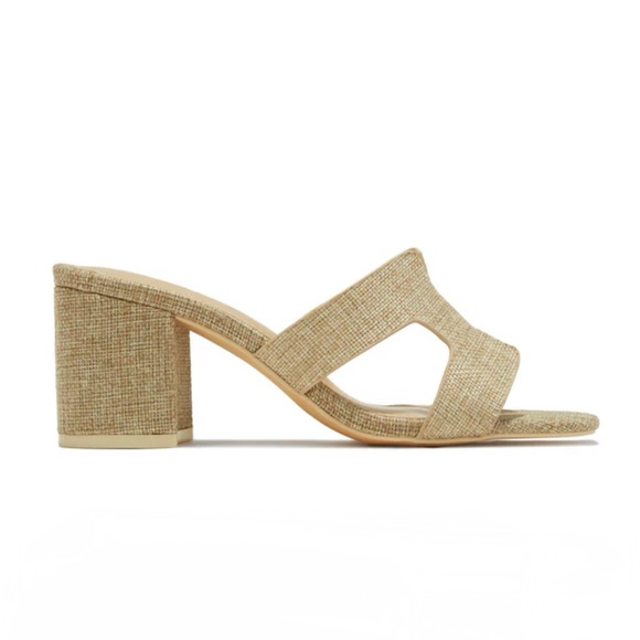 Natural Raffia H Band Block Heel Mules - Picture 6 of 8